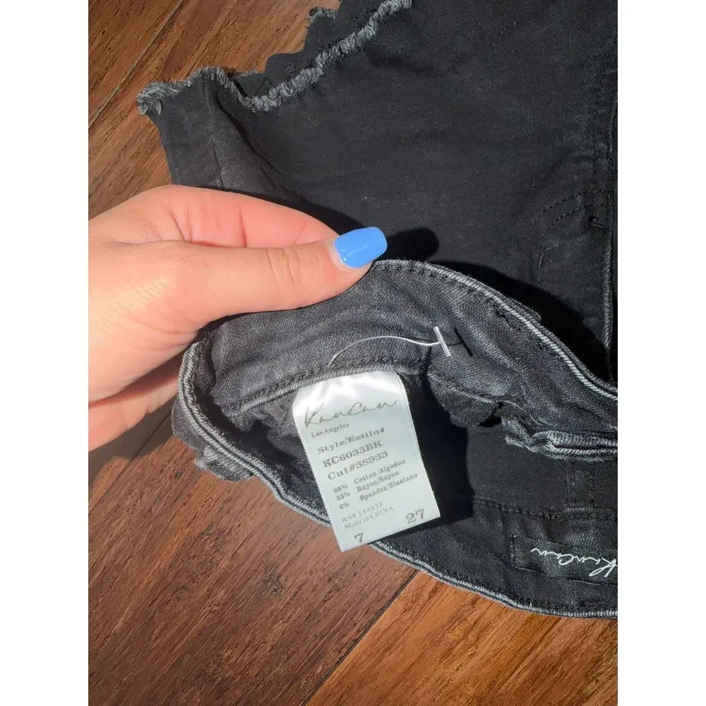 Kancan high-rise denim shorts black frayed 27